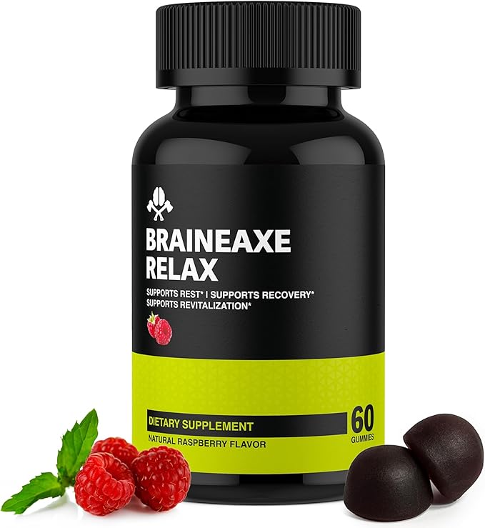 Brainaxe Relax Sleep Support Gummies for Adults – Melatonin-Free Natural Sleep Gummies Raspberry-Flavored Gummies Vegan Gluten-Free Non-GMO – 60 Gummies