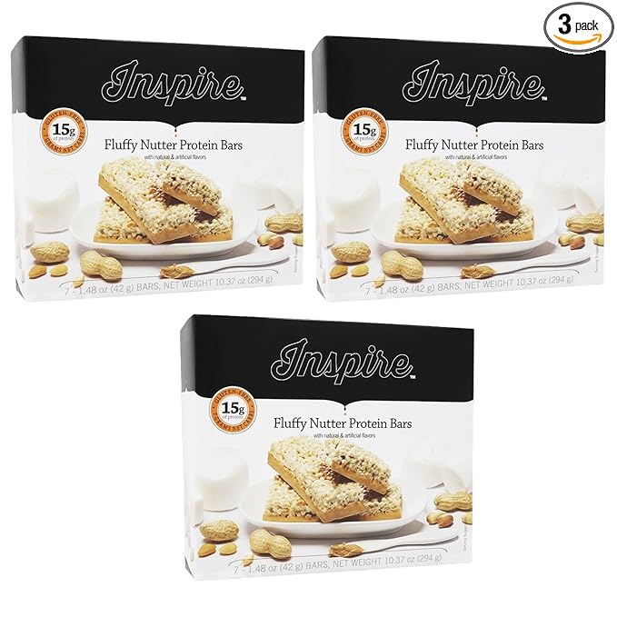 Inspire 15g Protein &amp Fiber Bars by Bariatric Eating - Fluffy Nutter (3-Pack)