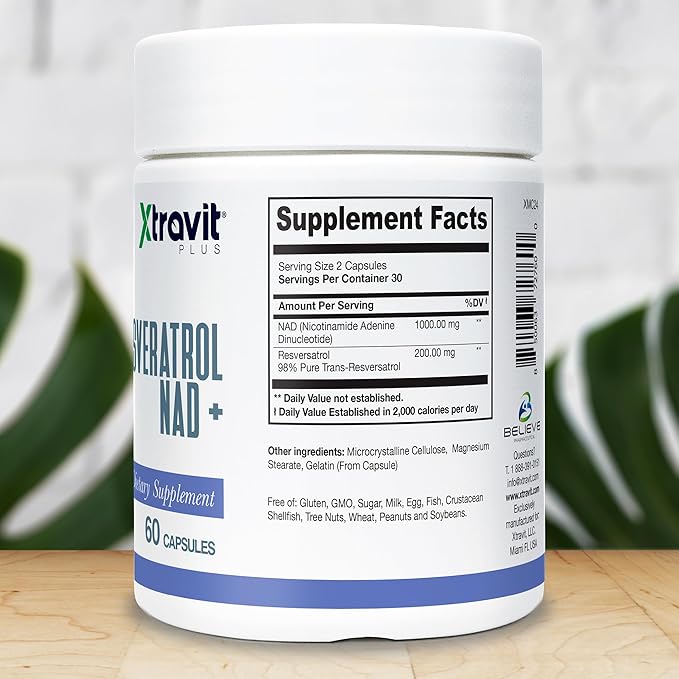 Resveratrol NAD + Supplement – Pure Longevity Booster Supplements for Men &amp Women - May Support Healthy Aging Brain Function Heart Health &amp Muscle Recovery 60 Capsules
