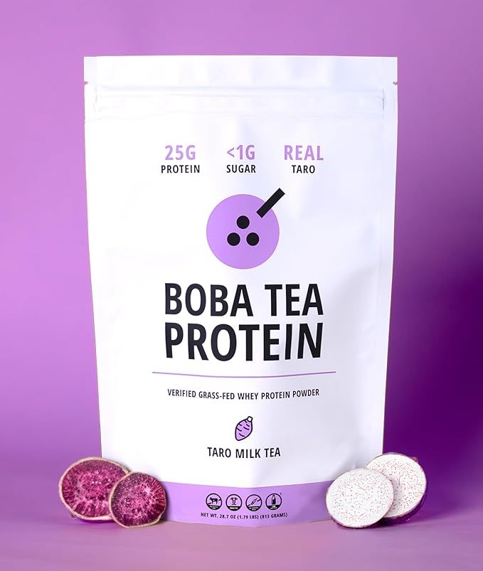 Taro Milk Tea | 25g Grass-Fed Whey Protein Isolate Powder | Gluten-Free &amp Soy-Free Bubble Tea Protein Drink | Real Ingredients &amp Lactose-Free Protein Drink | 19 Servings