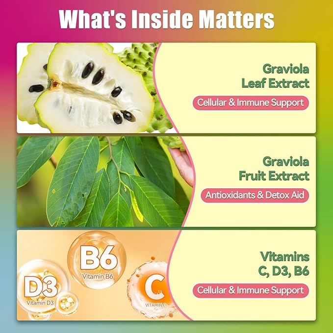 Vyxion Soursop Bitters Liquid Soursop Multivitamin Drops - 2000mg 10:1 Extract from Fruit &amp Leaf Vitamin B6 C D3 Graviola Liquid Drops | Vegan Non-GMO | 2 Fl Oz