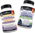 Glutathione Complex with Milk Thistle Extract Vitamin C &amp Quercetin + Sambucus Elderberry Capsules with Zinc &amp Vitamin C - Natural Antioxidant Formulas - Promotes Liver &amp Immune Support