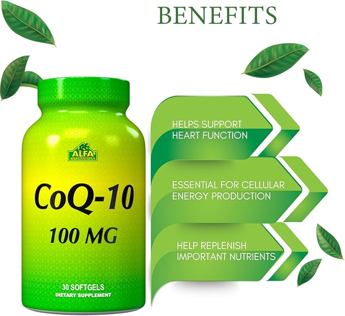 ALFA VITAMINS CoQ10 with 100 Mg - Natural Nutrient Known as Coenzyme Q-10 Ubiquinone. Promotes Heart Support - Healthy Antioxidant - Healthy Energy Levels - 30 Softgels