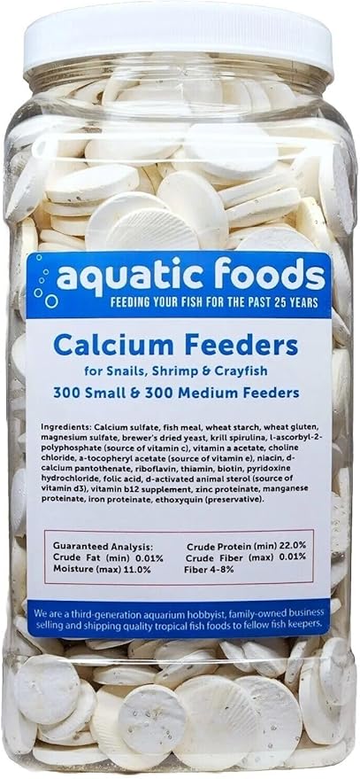 Aquatic Foods Inc. Calcium Feeder Disks for Shrimp Snails Crabs Crayfish Hermit Crabs and All Tropical Fish 600 Count Jar of Small-Medium Feeder Disks