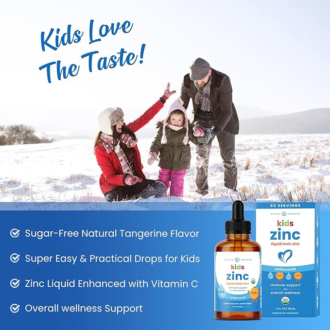 NutraChamps Liquid Zinc Drops for Kids Ionic Zinc Drops Enhanced with Vitamin C for Children Sugar-Free 4 oz Vegan &amp Non-GMO Unflavored 60 Servings 2 Month Supply