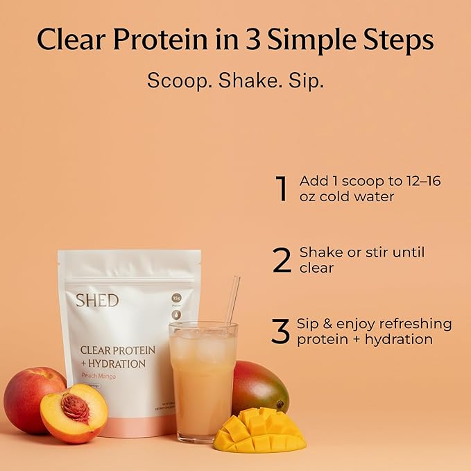 Clear Protein Powder with Electrolytes by Shed 15g Whey Protein Isolate Low Calorie and Lactose Free Light and Clean Hydration Drink Bloat-Free Post Workout Supplement Variety Pack (15 Servings)