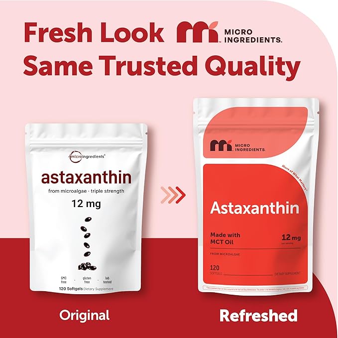 Micro Ingredients Astaxanthin 12mg with MCT Oil 120 Softgels 4 Month Supply | Premium Astaxanthin Antioxidant Supplements* | Fresh Microalgae Source | Triple Strength Non-GMO Gluten Free No Soy