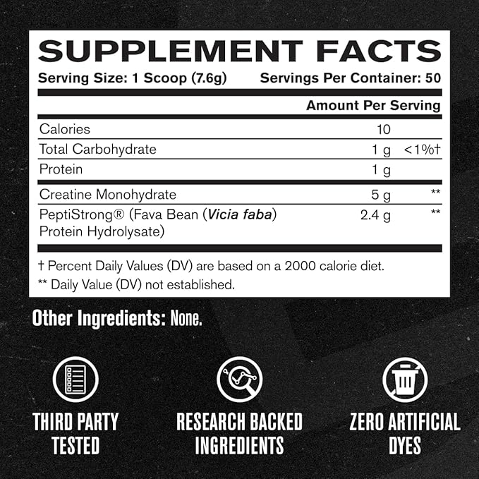 Jacked Factory Creatine + Peptides - Creatine Monohydrate and PeptiStrong Peptides for Muscle Growth and Reduced Muscle Breakdown - Unflavored - 50 Servings