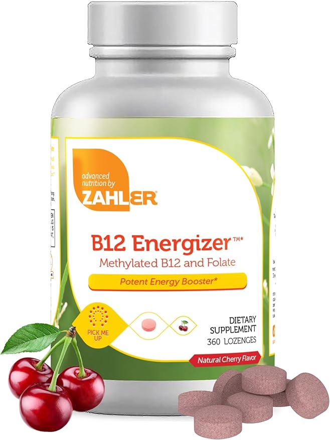 Zahler Energizer - Folate and B12 Supplement - Fast Dissolving Cherry Flavor Lozenges Dual Vitamin Methylated B12 &amp Folate Supplement with 1360 mcg Folic Acid (360 Count)