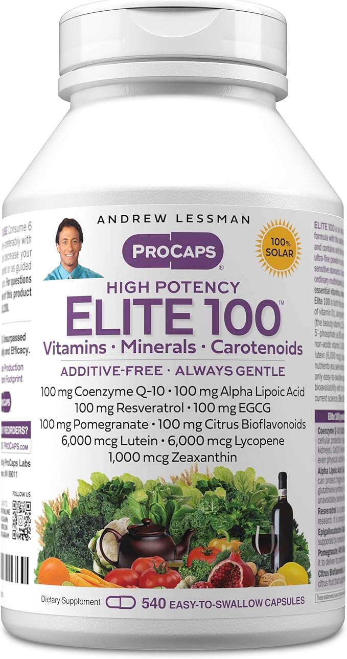 ANDREW LESSMAN Multivitamin Elite 100 540 Capsules - Potent Nutrients Plus 100mg Each of Coenzyme Q10 Alpha Lipoic Acid Resveratrol EGCG Pomegranate Citrus Bioflavonoids. No Additives