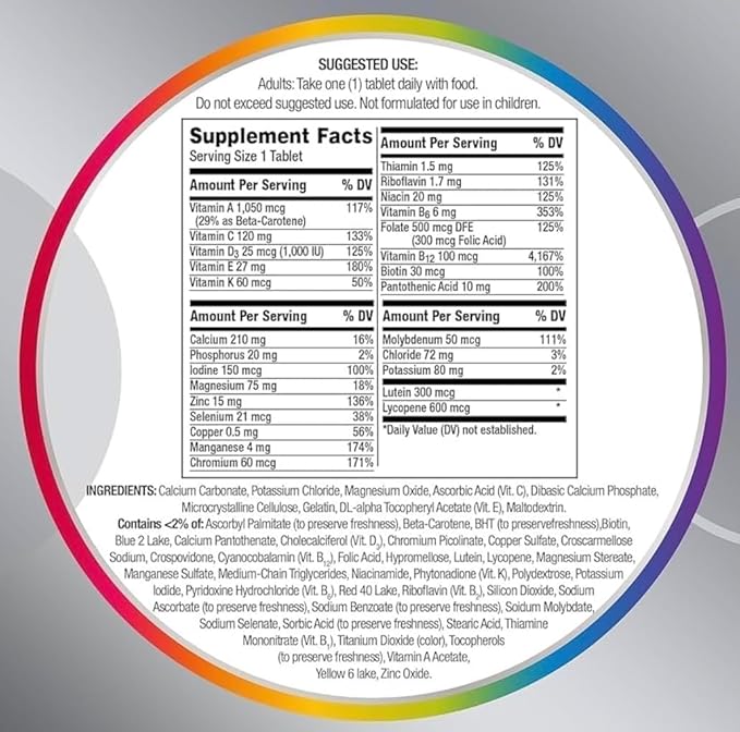 Silver Men 50+ Multivitamin Better Guide Vitamins Supplements 275 Count (Pack of 1).