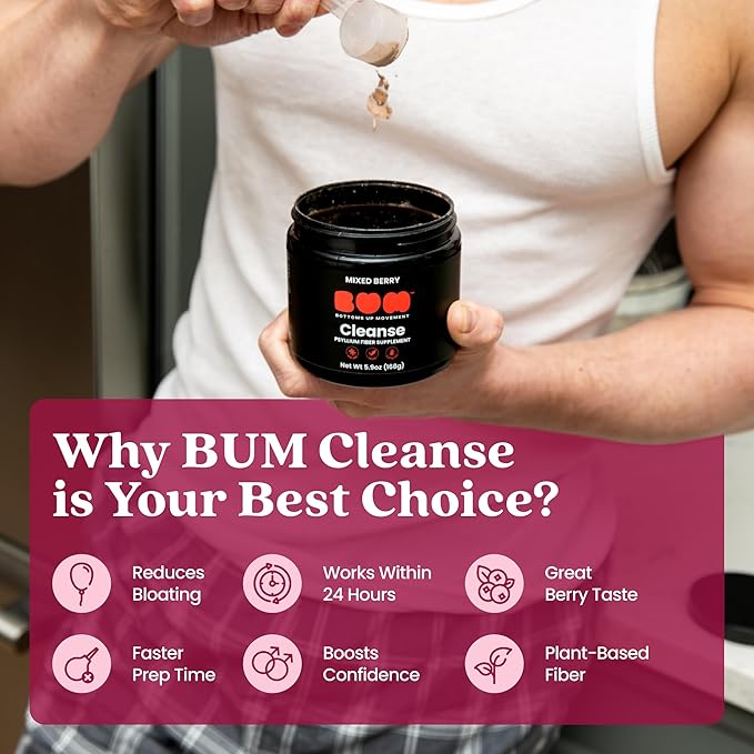 Bum Prebiotic Fiber Gummies and Cleanse Psyllium Powder Bundle – Supports Gut Health Regularity Bloating Relief and Bottom Prep Confidence