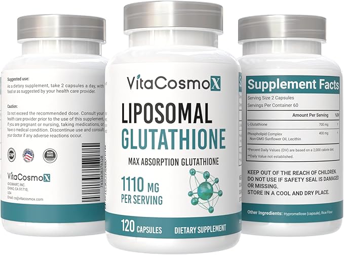 Liposomal Glutathione 1110 mg 120 Capsules Vegan 100% Vegetarian Non-GMO &amp Gluten Free - 2 Packs