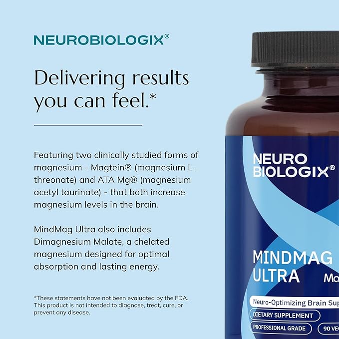 Neurobiologix MindMag Ultra with Magnesium L-Threonate for Men &amp Women Triple Action Magnesium Complex for Memory Calm Relaxation &amp Cognitive Performance Gluten Free Vegetarian 120 Capsu