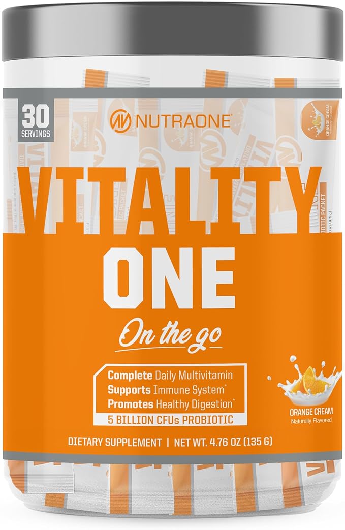 NutraOne VitalityOne On The Go Complete Multivitamin Probiotic and Enzyme Blend Orange Cream – 30 Servings