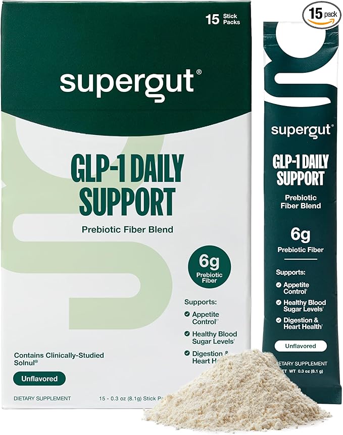 Supergut GLP1 Daily Support - High Fiber GLP-1 Supplement Powder for Women &amp Men - Sugar-Free Drink Mix for Gut Health (15 Servings)