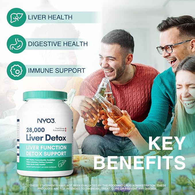 NYO3 Milk Thistle 200mg Liver Detox Supplement with Dandelion Root &amp Artichoke Extract | 60 Capsules | Silymarin Antioxidant SupportLiver Cleanse &amp Herbal Health Supplement