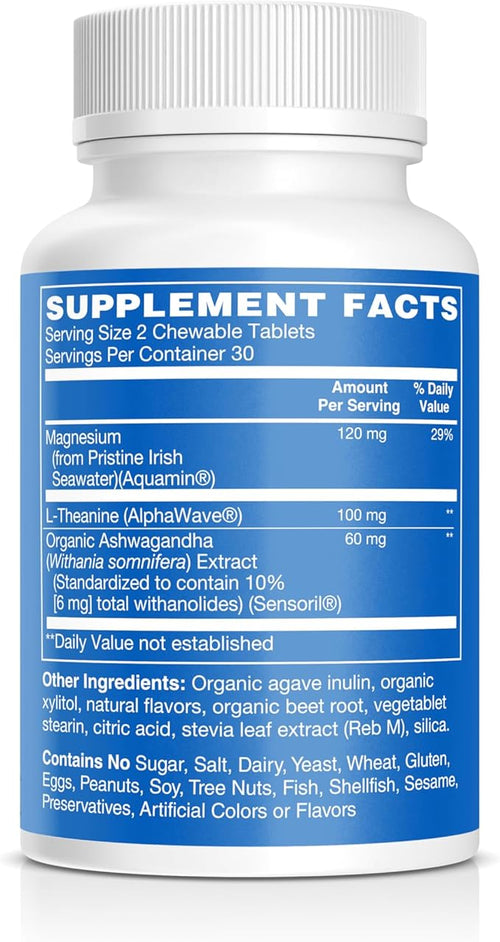 Adult Calm Magnesium Chewables – Magnesium Ashwagandha &amp L-Theanine Supplement for Stress Mood &amp Relaxation High Absorption Non-GMO Grape Flavor (60 Chewables)