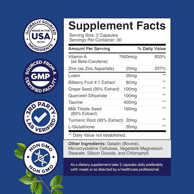 Bundle of Complete Eye Health Supplement for Adults - Lutein 20mg Per Serving for Vision Dry Eyes &amp Blue Light Protection and Vitamin D3 Gummies with D3 2000IU per Serving Bone Muscle &amp Immune
