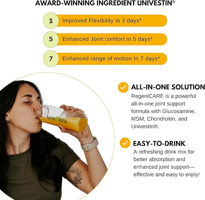 Univera RegeniCARE Gift Set with Bottle and Frother – Joint Support with Glucosamine Univestin MSM Chondroitin – 30 Servings Mango Flavor