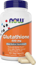 Now Glutathione 500 mg 100 Vegan Capsules - Reduced Form GSH Supplement - Enhanced with Milk Thistle Extract and Alpha Lipoic Acid