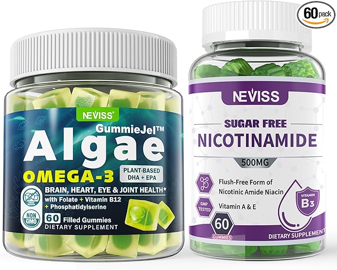 Vegan Omega 3 Gummies 1000mg + Sugar Free Nicotinamide 500mg Gummies