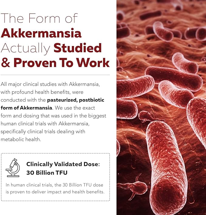 AK-Postbio: Akkermansia Probiotic 30 Billion TFU - Max Strength Clinically Validated Dose &amp Patented Strain - Superior Pasteurized Form Highest Absorption Delivery - GLP-1 Probiotic - 30 Servin