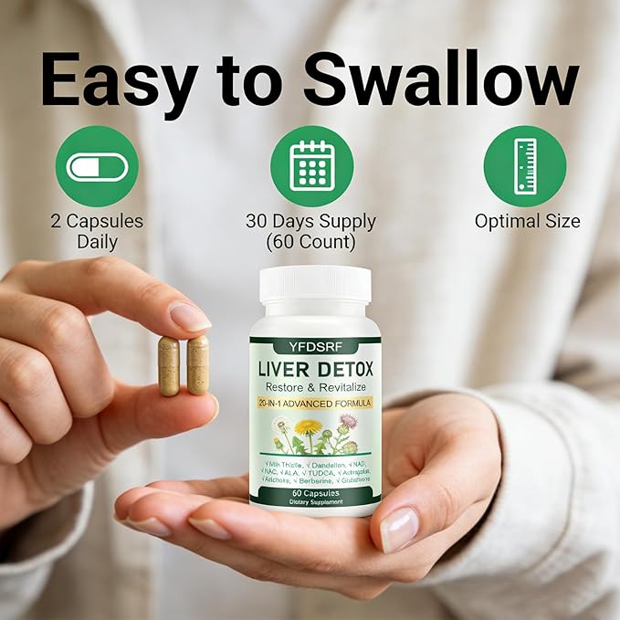 Liver Health Supplement 20-in-1 Advanced Detox Formula containing standardized Milk Thistle Dandelion Root N-acetylcysteine | Supports Natural detoxification and Health Functions 60 Capsules (1)