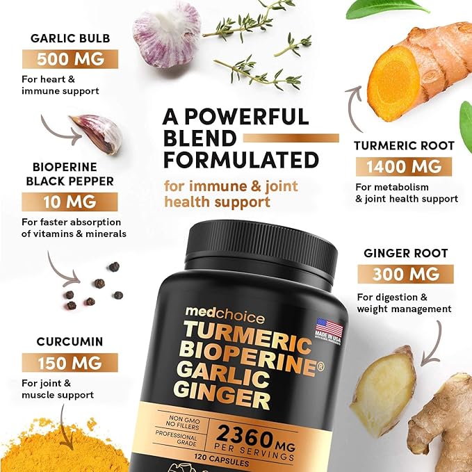 MEDCHOICE Turmeric &amp Ginger (240ct) and Nootropic Brain (60ct) Supplement Bundle - Wellness Duo for Joint Digestion Brain &amp Mood Support - Vegan Non-GMO Gluten-Free