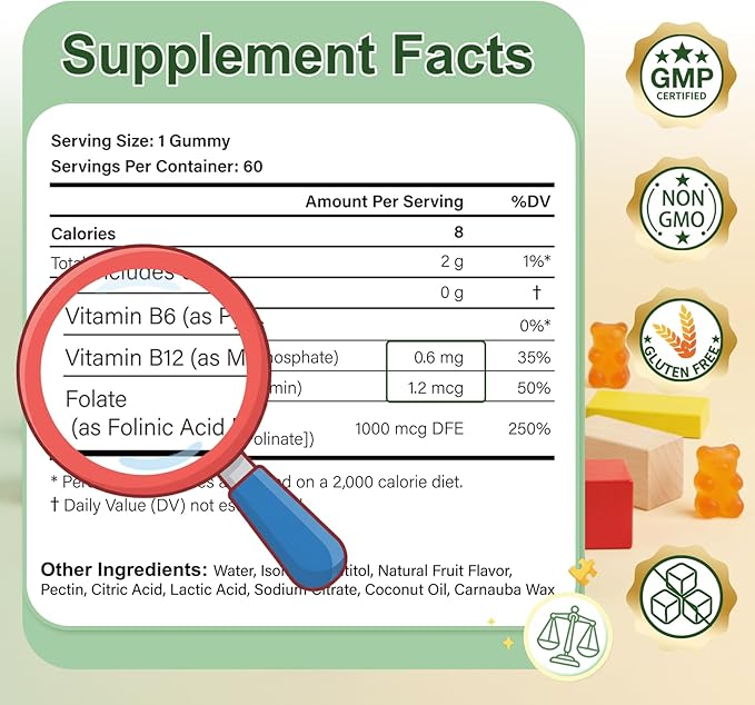 ABYSSUS Folinic Acid for Kids Gummies Methylated B-Complex for Children Maximum Absorption for Brain Focus &amp Healthy Growth Non-GMO 60 Gummies