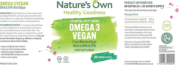 Nature's Own Omega 3 Vegan 60 Capsules by Natures Own