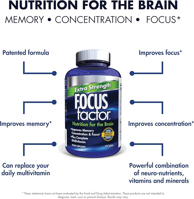 Focus Factor Adults Extra Strength 120 Count - Brain Supplement for Memory &amp Kids Complete Daily Chewable Vitamins: Multivitamin &amp Neuro Nutrient (Brain Function) w/Vitamin B12 C D3-60 Coun