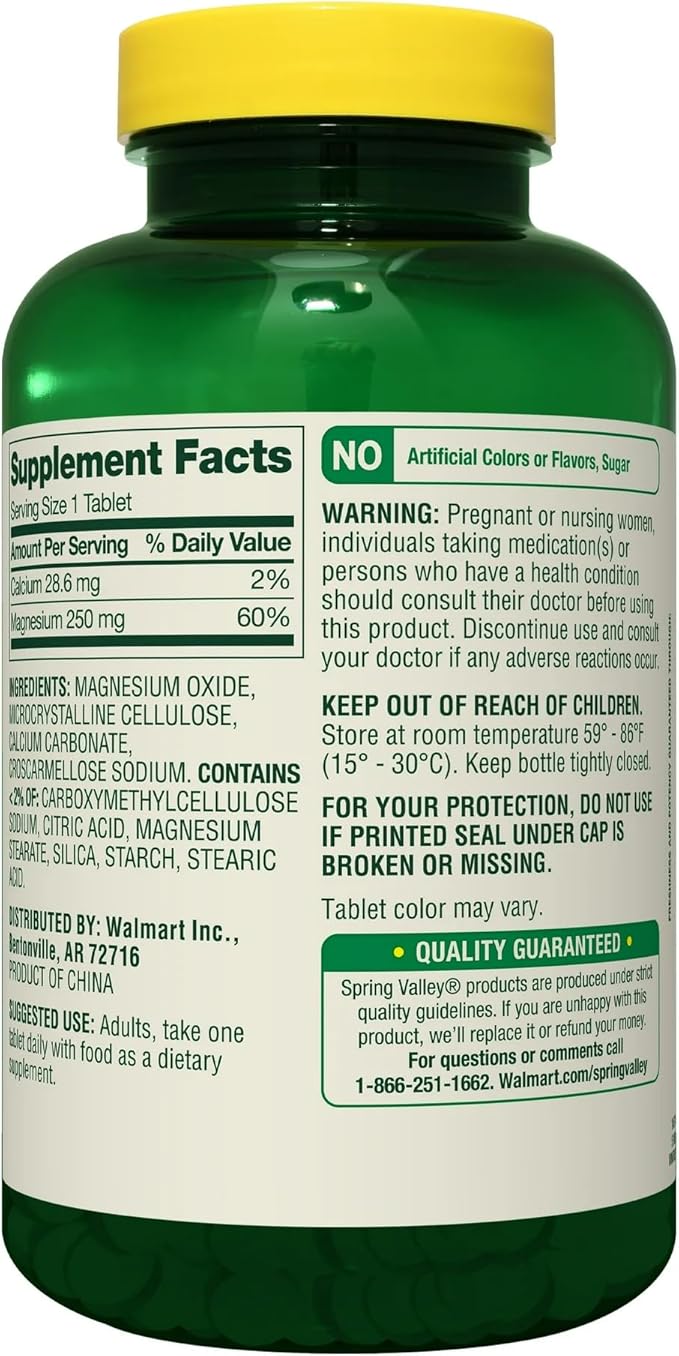 Spring Valley Magnesium Oxide 250mg Tablets - 250 Count - Bone &amp Muscle Support* - Essential Mineral Supplement + SUREFECT Organizer.