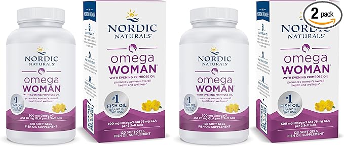 Nordic Naturals Omega Woman Lemon - 120 Soft Gels - 500 mg Omega-3 + 800 mg Evening Primrose Oil - Healthy Skin &amp Optimal Wellness - Non-GMO - 60 Servings (Pack of 2)
