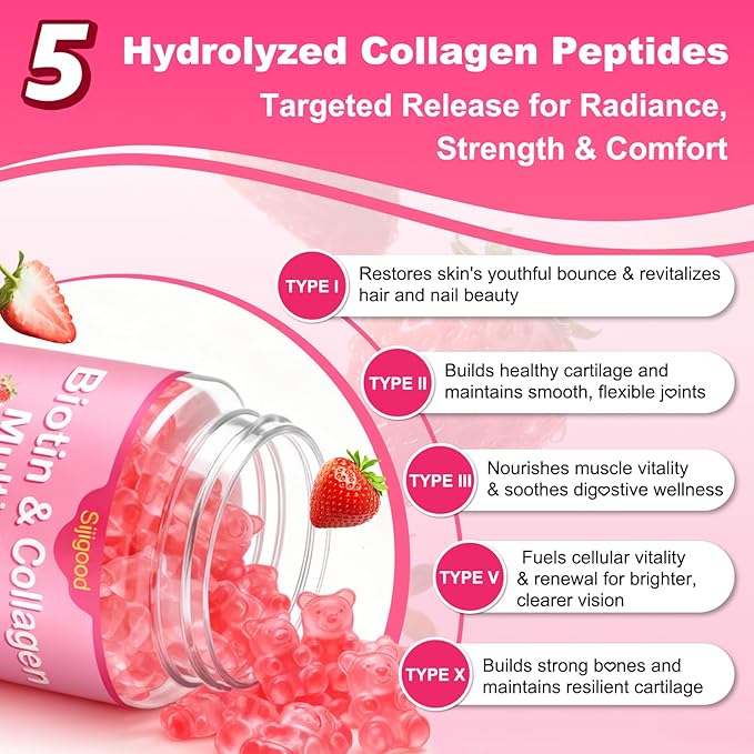 180 Count | Collagen Peptides Gummies for Women Men Collagen Gummies with Multi Hydrolyzed Protein Type IIIIIIVX Biotin Vitamin C B12 D A E for Skin Hair Nails Bone Sugar Free