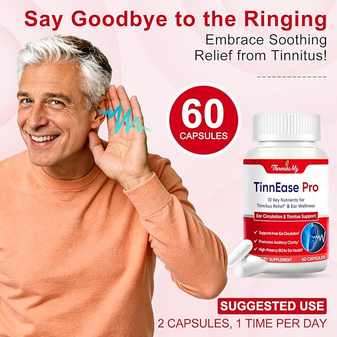 Tinnitus Relief Capsules for Ringing Ears - Tinnitus Supplement Extra Strength Formula with Flavonoids High-Potency B12 &amp Phosphatidylserine Supports Inner Ear Wellness 60 Capsules