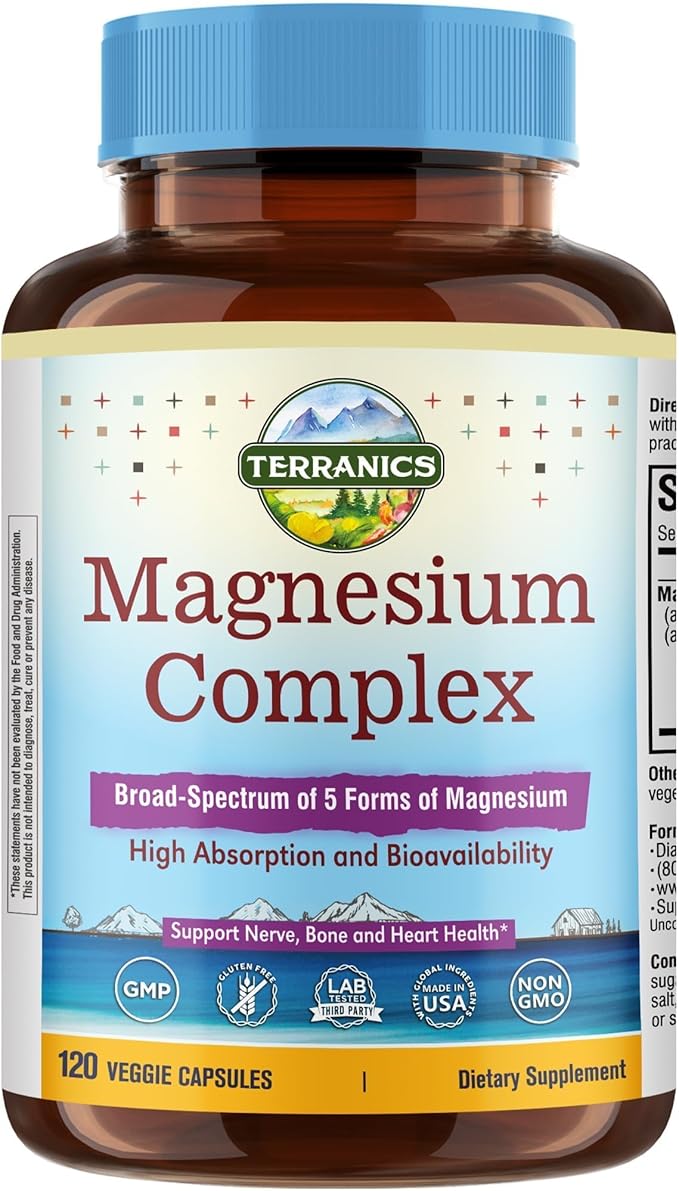 Terranics Magnesium Complex &amp Moringa Capsules Bundle - 500mg 5 Forms Magnesium Glycinate Citrate Malate Aspartate Gluconate + 11300mg Pure Moringa Leaf Powder 120 Capsules Each
