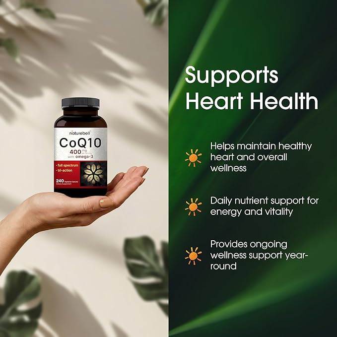 NatureBell CoQ10 400mg with Omega-3-240 Capsules - Antioxidant Supplement for Heart &amp Energy Health Support - Supports Cellular Energy* - Extra Strength Coenzyme Q10