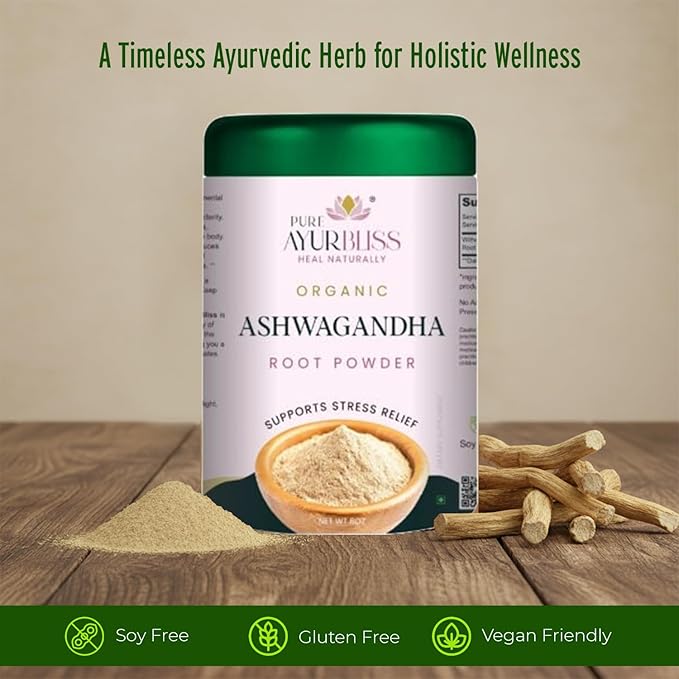100% Organic Ashwagandha Powder Ayurvedic Blend for Stress Relief Energy and Hormone Balance Supports Digestion Vitality and Cortisol Care - 8oz Tin Box