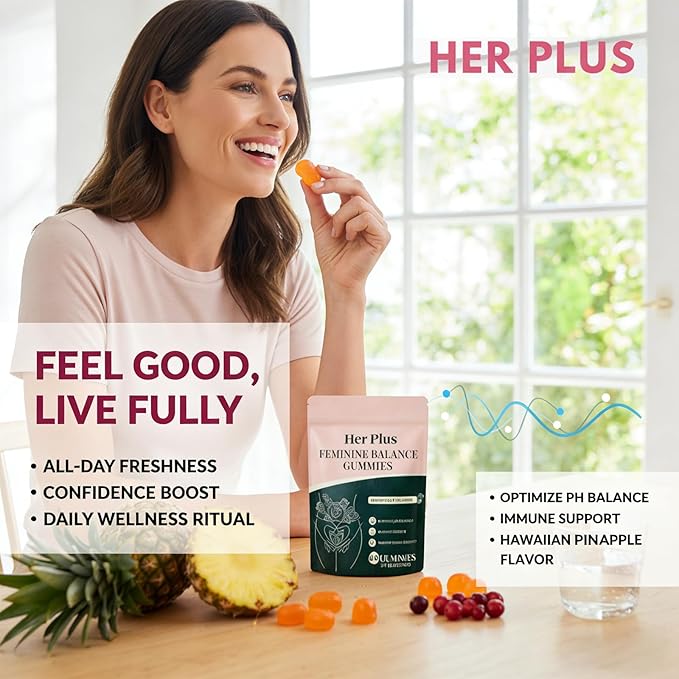 Nutrition Feminine Gummies Premium Feminine Balance Gummies for Women Health Hawaiian Pineapple Flavor Vegan Gluten Free 60 Gummies 30 Servings