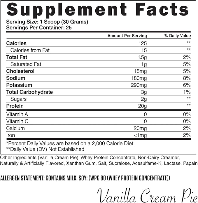 Steel Supplements Whey-Pro | 100% Pure Whey Protein Powder for Men and Women | Vanilla Cream Pie | Muscle Gain &amp Lean Muscle Recovery | Gluten Free | 1.65 lbs | BCAA 5g | Non-GMO | 25 Servings