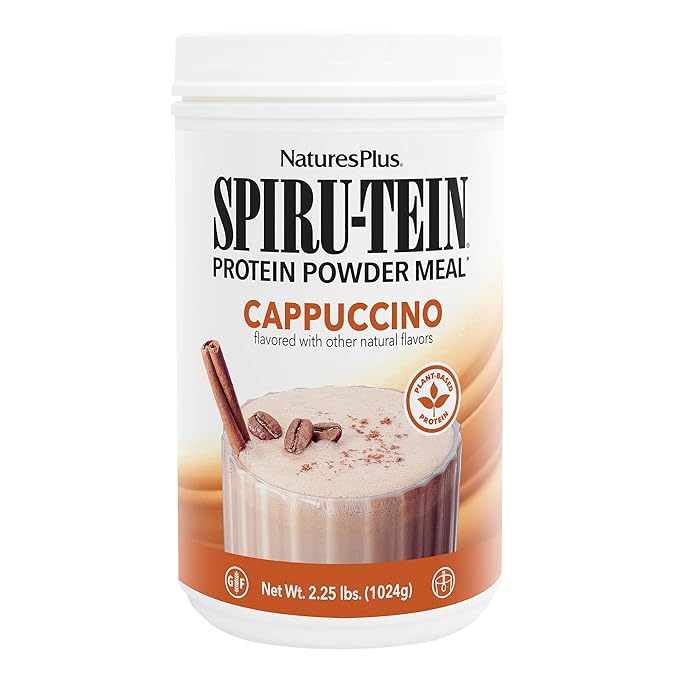 NaturesPlus SPIRU-TEIN Cappuccino - 2.2 lbs - Plant-Based Protein Shake - Non-GMO Vegetarian Gluten Free - 32 Servings