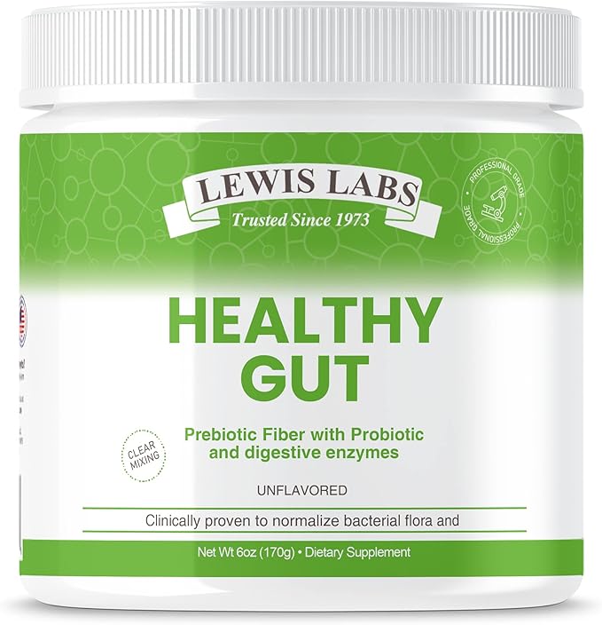 Lewis Labs Healthy Gut Prebiotic Fiber 6 Oz Prebiotic Fiber with Probiotics and Digestive Enzymes Gut Prebiotic Fiber Keto Friendly Gluten Free No MSG Vegan Healthy Gut