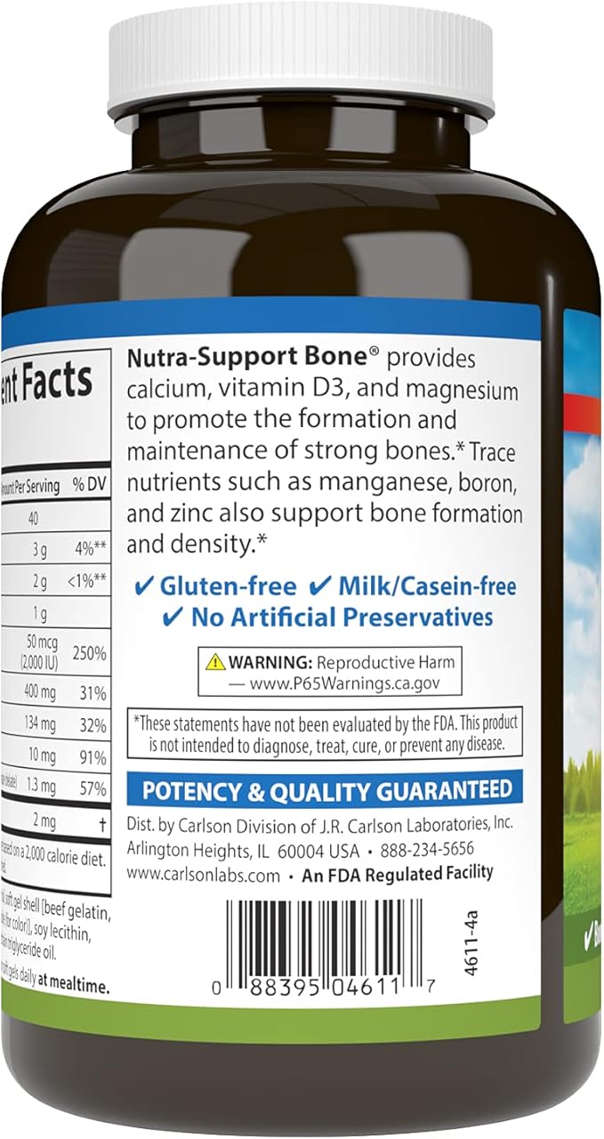 Carlson - Nutra-Support Bone Calcium Magnesium &amp Vitamin D3 Bone Health Calcium Absorption &amp Optimal Wellness 100 Softgels