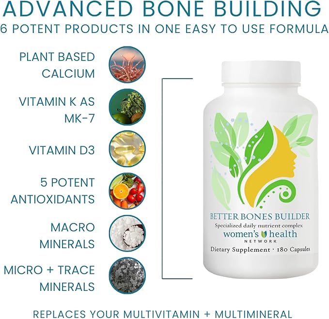 Better Bones Builder - 32-in-1 Calcium Supplements for Women 300mg Calcium with Vitamin A C D3 K and 300mg Magnesium Zinc Selenium &amp Trace Minerals for Bone Strength - 180 Count (30 Days Sup