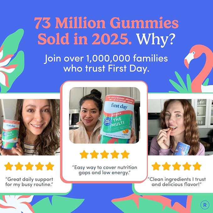 FIRST DAY Multivitamin for Women - Daily Womens Multivitamin Gummies - Vitamin A C D E B12 Magnesium Zinc Biotin – Vegan Gluten Free Womens Vitamins - Hair Growth Skin Energy – 30 Day Supply