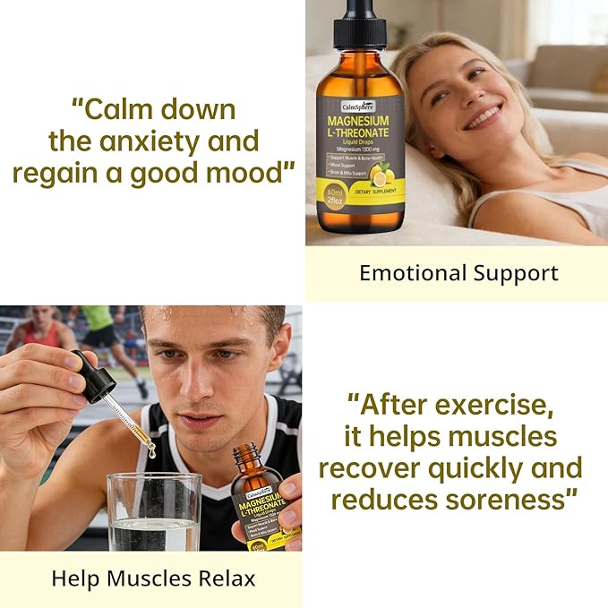 High Absorption Magnesium L-Threonate 1300mg Liquid Drops with L-Theanine&ampGABASupports Brain FunctionDeep Sleep Quality&ampStress ReliefNatural Lemon FlavorFast Acting GMP CertifiedAdults &a