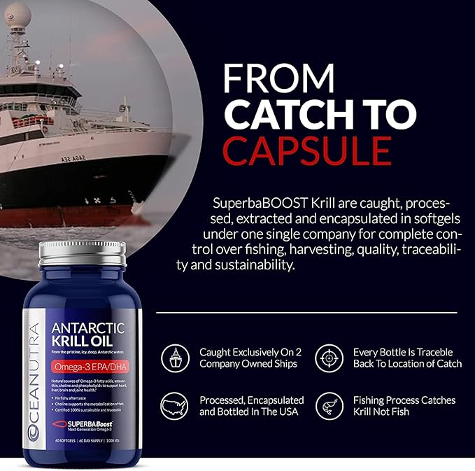 100% Pure Krill Oil 1000MG 120-Day Supply Double Strength 56% Phospholipids Astaxanthin Sustainable Antarctic SuperbaBoost Omega 3 EPA DHA Heart Brain Skin Care Third-Party Tested No Fish Oil