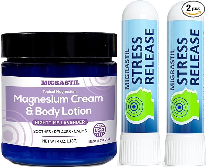 MIGRASTIL Nighttime Lavender Magnesium Cream &amp Stress Inhaler 2-Pack Bundle