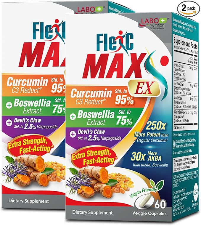 LABO Nutrition FlexC MAX EX with Turmeric Curcumin C3 Reduct 95% Tetrahydrocurcuminoids Bioperine Boswellia Extract &amp Devil’s Claw Effective Antioxidation Joint &amp Body Discomfort Relief x2